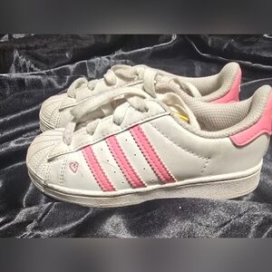 Kids White and Pink Adidas Origionals